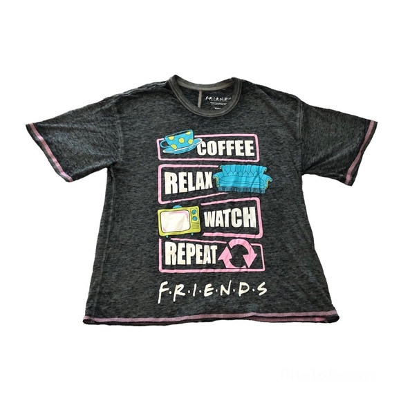 Friends Coffee Relax Watch Repeat Burnout Shirt Grey‎ XS - Picture 1 of 4